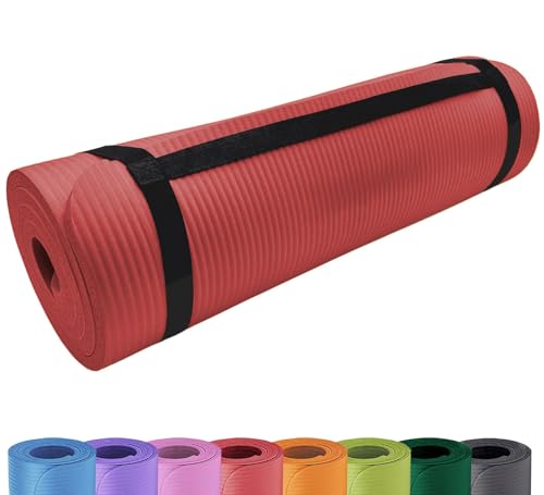 Deluxe Yogamatte Rutschfest und Gepolstert Tragegurt extra dick 15mm - Premium Gymnastikmatte mit Tragegriff für Zuhause und Draußen - auch als Isomatte oder Campingmatte Rot, 180 x 60,5 von BURI