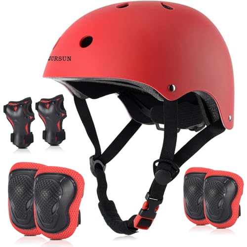 Kinderhelm Knieschoner 7 in 1 Profi Knieschoner Kinder, 2-16 Jahre alte Jungen Mädchen Verstellbar Kinderhelme Knieschoner für Fahrrad Inliner Skateboard Rollschuh von BURSUN