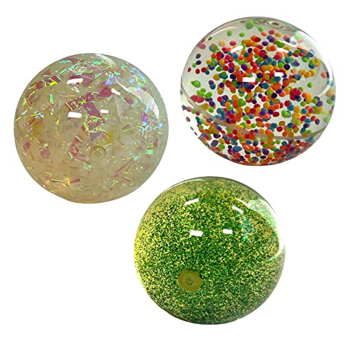 BUSDUGA 4214 3er Set Riesengummiball mit 3verschiedenen Füllungen, Ø je ca. 10cm, Wasserball mit Kügelchen, Glitzer oder Fäden Ball von BUSDUGA