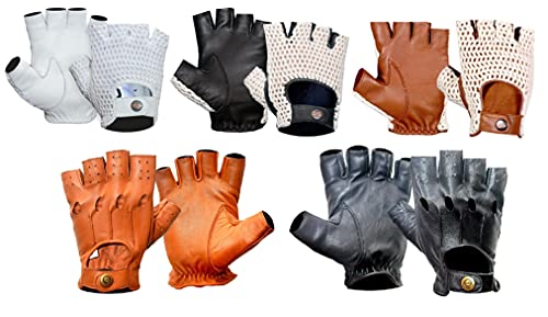 Handschuhe aus Leder und Baumwollhaken, weiß, für Männer, Retro-Stil, weiches Leder, ohne Finger, für Auto, Motorrad, Fahrrad, Fitnessstudio, Krafttraining, Camping und Outdoor-Aktivitäten (weiß) von BUSINESS SQUARE BS