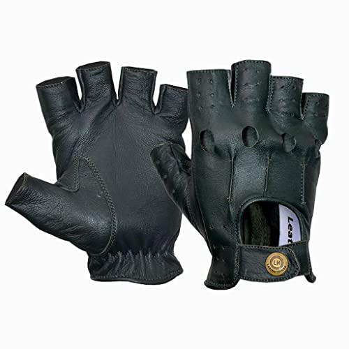 Handschuhe für Fahrrad, Leder, schwarz, aus Baumwollhaken, weiß, für Herren von BUSINESS SQUARE BS