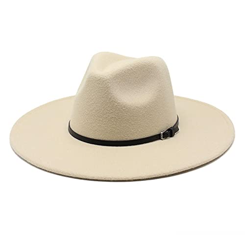 BUXIANGGAN Fedora Trilby Hut Große Breite Krempe Warmer Fedora Hut Schwarz Weiß Mann Frauen Hochzeit Jazz Hüte Gefilzter Kirchenhut 56-58Cm Beige von BUXIANGGAN