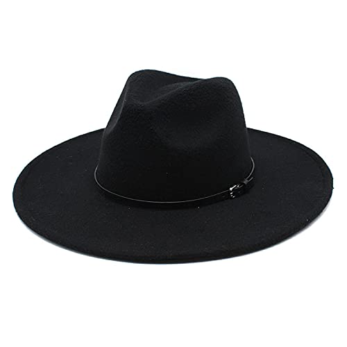 BUXIANGGAN Fedora Trilby Hut Große Breite Krempe Warmer Fedora Hut Schwarz Weiß Mann Frauen Hochzeit Jazz Hüte Gefilzter Kirchenhut 56-58Cm Schwarz von BUXIANGGAN