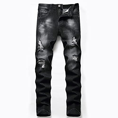 BUXIANGGAN Jeanshosen Denim Jeans Herren Shredded Plus Size Casual Ripped Pants Trend Jeans 30 Schwarz von BUXIANGGAN