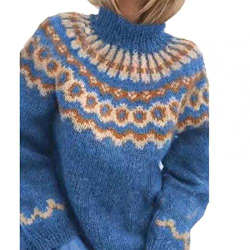 BUXIANGGAN Pullover Sweatshirts Vintage Strickpullover Dicker Rollkragen Rot Blau Weicher Warmer Pullover Frau Mädchen Top Kleidung Hoher Kragen 3XL Blau von BUXIANGGAN