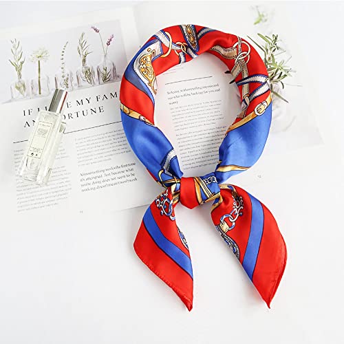 BUXIANGGAN Seidentuch Schal Seidenschal Einfache Modekette Allgleiches Kleiner Quadratischer Schal Halstuch Stirnband Rot Und Blau von BUXIANGGAN