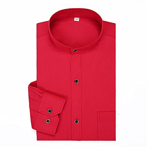 BUXIANGGAN T Shirts Hemd Mandarin Kragen Herren Hemd Langarm Designer Hemd Chinesischer Stil Stehkragen Kleid Business Weiß Rot Tops Camisas Hombre-Red_Order_S_Label_40 von BUXIANGGAN
