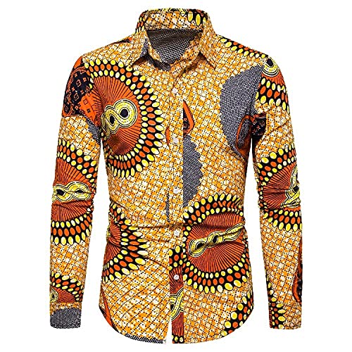 BUXIANGGAN T Shirts Hemd Mens Print Dress Shirt Kausal Button Down Langarm Shirt Männer African Tribal Clothing Chemise Homme-Cx2044_Asian_L von BUXIANGGAN