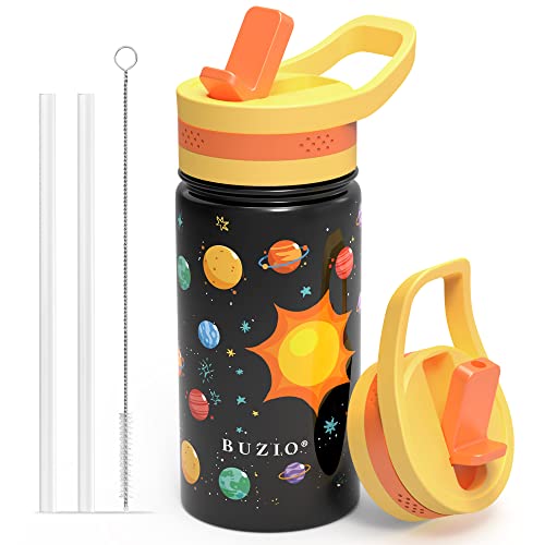 BUZIO Thermobecher Kinder, Edelstahl Trinkflasche kinder 400ml vakuumisolierte Edelstahl-Thermoflaschen für Kleinkinder Wiederverwendbar Auslaufsicher BPA-frei, Planet von BUZIO