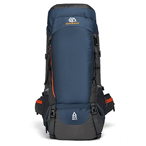 BWBIKE Outdoor Wanderrucksack 65L Wasserdichte Camping Essentials Tasche Sport Daypack Reisetasche mit Regenschutz, Tiefes Blau von BWBIKE