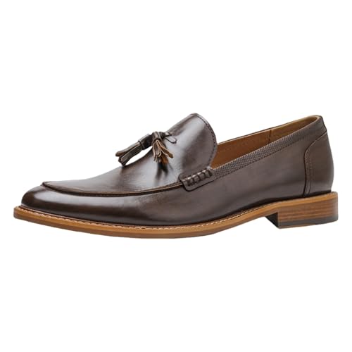 BXCZEDW Herren-Mokassins mit Quaste, Slipper, Leder, handgenäht, Holzsohle, Penny-Kleid, Loafer für Herren (Braun, EU 43,5) von BXCZEDW