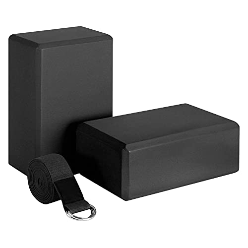 BYCUFF Yoga Block und Yoga Gurt Set Eva Schaum Weiche, rutschfeste Yoga Bl?Cke Universal Dehnung und Tonisieren Trainings Schwarz von BYCUFF