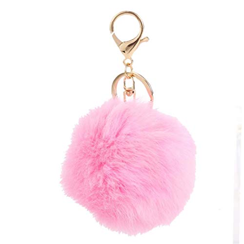 Plüsch-Ball Keychain Pom Pom-Kaninchen-Haar-Kugel-Schlüsselanhänger Handtasche Auto-Schlüsselring Anhänger Dekoration (Pink) von BYFRI