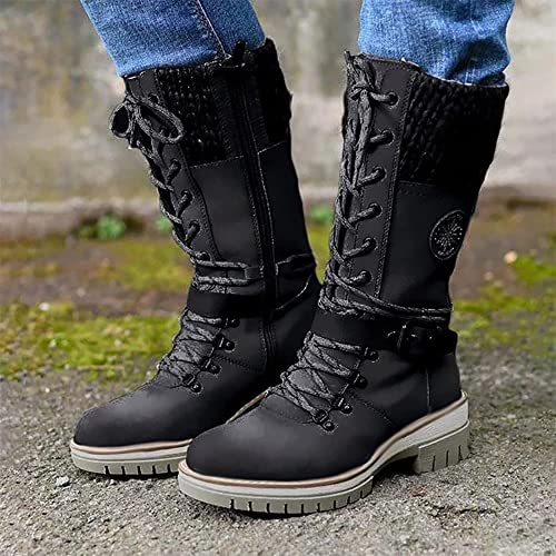 BYNYXI Stiefeletten Damen Winter Stiefel Gefüttert Reitstiefel Lange Stiefel Damen Schnürstiefel Leder Boots Schneestiefel Wasserdicht Stiefel rutschfest Stiefel Warm Winterstiefel für Frauen Winter von BYNYXI