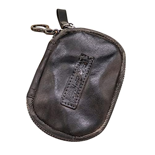Echtes Leder Autoschlüssel, Vintage Schlüsseltasche Herren Damen Schlüsselanhänger Tasche Doppelter Reißverschluss Geldschlüssel Antik Brieftasche Organizer Tasche mit Karabienerhacken -12cmx8.5cm von BYNYXI