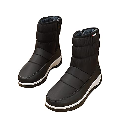 Winterstiefel Damen Gefüttert, Stiefeletten Wasserdicht Schneestiefel Damen Winterschuhe Warm Flache Stiefel Reißverschluss Schlupfstiefel Rutschfeste Winterboots Wanderschuhe für Frauen, EU35-42 von BYNYXI