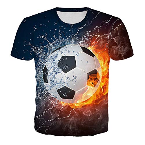 BZNOO Unisex 3D Druck Kurzarm，Unisex 3D-Gedruckte Flame Fußball Grafik T-Shirt Sommer Casual Kurzarm Neuheit T-Shirts T-Shirts Tops Street Wear Für Männer Frauen-XXL von BZNOO