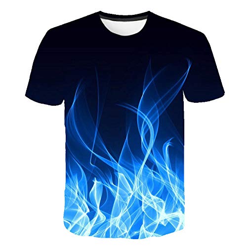 BZNOO Unisex 3D Druck T Shirt，Unisex Blue Flame Grafik T-Shirt Sommer Lässig Kurzarm Neuheit T-Shirts T-Shirts Tops Street Wear Für Männer Frauen-XL von BZNOO