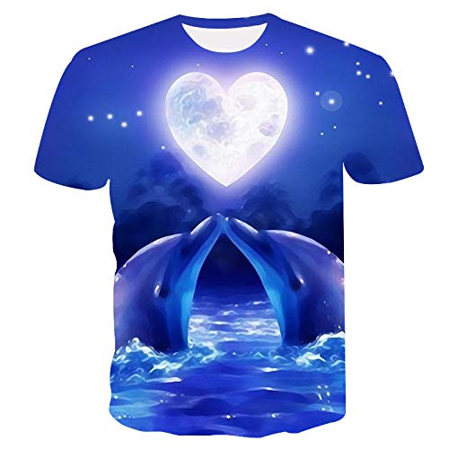 BZNOO Unisex 3D Druck T Shirt，Unisex Herz Geformte Delphin Grafik T-Shirt Sommer Lässig Kurzarm Neuheit T-Shirts T-Shirts Tops Street Wear Für Männer Frauen-3Xl von BZNOO