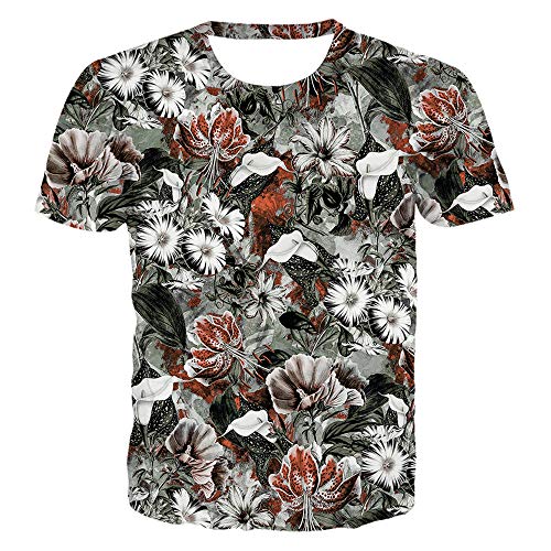 Unisex 3D Druck Kurzarm，Unisex 3D-Gedruckte Blume Grafik T-Shirt Sommer Lässig Kurzarm Neuheit T-Shirts T-Shirts Tops Street Wear Für Männer Frauen-M von BZNOO