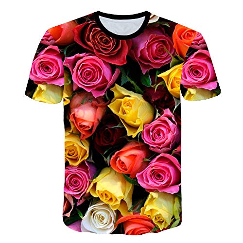 Unisex 3D Druck T Shirt，Unisex Farbige Blumen Grafik T-Shirt Sommer Lässig Kurzarm Neuheit T-Shirts T-Shirts Tops Street Wear Für Männer Frauen-XL von BZNOO