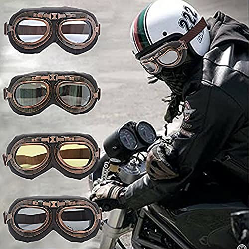 Baceyong Retro Motorradhelm Brille Bronze Vintage Pilotenbrille, passend für H*/ARLEY Motorräder, Argent von Baceyong