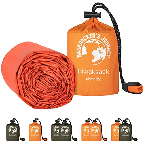 NEU: Backpacker's Journey Biwaksack, ultraleichter und wasserdichter Notfallschlafsack. Ideal für Camping, Wandern und Abenteuer (orange) von Backpacker's Journey
