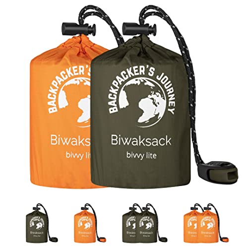 NEU: Backpacker's Journey Biwaksack, ultraleichter und wasserdichter Notfallschlafsack. Ideal für Camping, Wandern und Abenteuer (grün & orange) von Backpacker's Journey