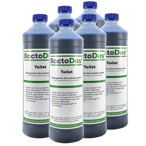 BactoDes Toilet Sanitärflüssigkeit für Campingtoilette 6 x 1 Liter, Geruchsneutralisierer, zersetzt Fäkalien, Sanitär-Reiniger für Chemie-Toilette von BactoDes