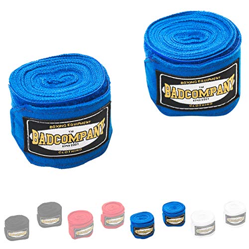 Bad Company Box-Bandagen I Elastische Handgelenksbandagen mit breitem Klettverschluss, Daumenschlaufe und Einer Wickelanleitung für das Boxtraining I Blau 2,5 m von Bad Company