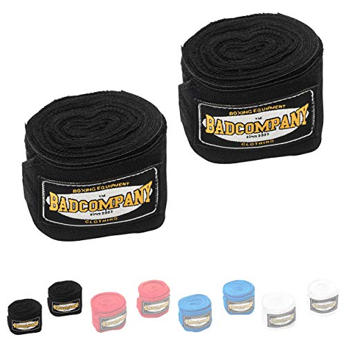 Bad Company Box-Bandagen I Elastische Handgelenksbandagen mit breitem Klettverschluss, Daumenschlaufe und Einer Wickelanleitung für das Boxtraining I Schwarz 4,5 m von Bad Company