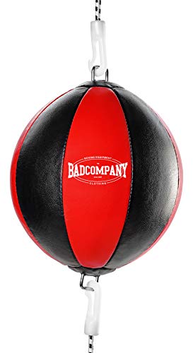 Bad Company Doppelendball aus Kunstleder inkl. elastischen Spanngurten I 25 cm Durchmesser I Boxball für das Reflex- und Boxtraining – Rot von Bad Company