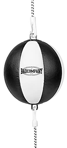 Bad Company Doppelendball aus Kunstleder inkl. elastischen Spanngurten I 25 cm Durchmesser I Boxball für das Reflex- und Boxtraining – Weiß von Bad Company