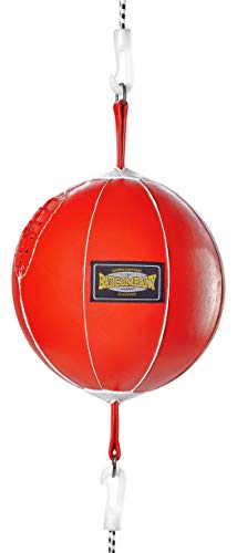 Bad Company Doppelendball aus Leder inkl. elastischen Spanngurten I 25 cm Durchmesser I Boxball für das Reflex- und Boxtraining – Rot von Bad Company