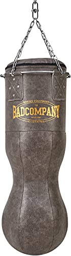 Bad Company Vintage Jab & Hook Boxsack als Erdnuss-Form inkl. Heavy Duty Vierpunkt-Stahlkette und Metallring I Kunstleder Punching Bag gefüllt 100 x 35 cm von Bad Company