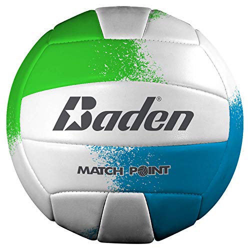 Baden | Match Point | Gepolstertes Kunstleder | Outdoor Freizeit Hinterhof Volleyball + College Camp Ball | Alle Altersgruppen | Offizielle Größe 5 | Neongrün/Blau/Weiß von Baden