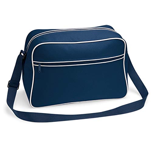 Retro Shoulder Bag im Design der Siebziger, Schultertasche Sporttasche aus Polyester mit Paspelierung inkl. gratis Schlüsselanhänger von noTrash2003