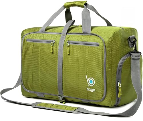 Bago Reisetasche für Damen und Herren, faltbare Wochenendtasche für Reisen und Camping, verstaubar, leicht, Übernachtungsgepäck, Grün , 40L, Duffel-40-grün von Bago