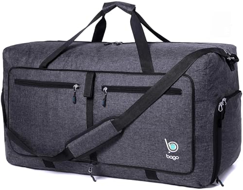 Bago Reisetasche für Damen und Herren, leicht, faltbar, 60 l, 80 l, 100 l, SnowBlack., 60L von Bago