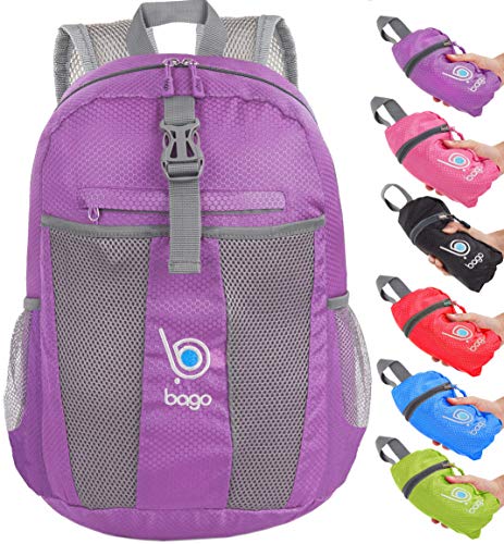 Rucksack, leicht, faltbar, platzsparend, für Damen, Herren, Kinder, purpur von Bago