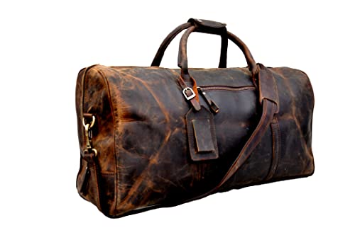Echte Buffalo Leather Weekender, Leder Reisetasche Reisetasche Leder Tragetasche für Unisex, Braun Groß 61x33x33 cm von Bagsifi