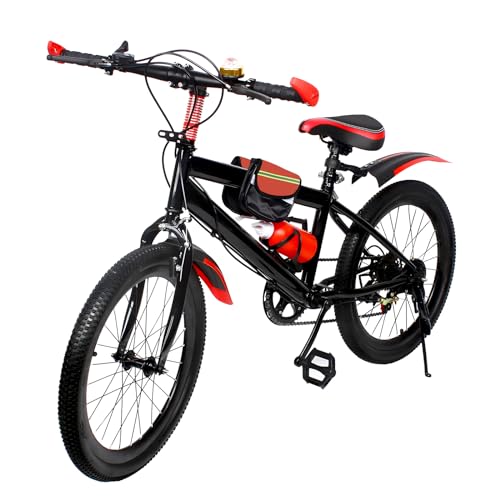 Bagyaluu Kinderfahrrad 20 Zoll Mountainbike Junge Mädchen Jungen Fahrrad City Bike 7 Speed Adjustable High Carbon Stahl Adjustable Seat Hard Frame Tragfähigkeit 85kg grün rot von Bagyaluu