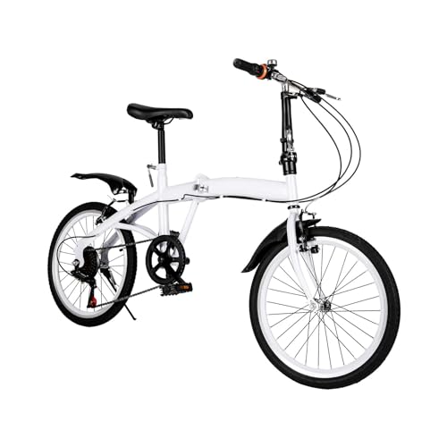 Faltrad-Faltbares Stadtrad 20 Zoll Carbon Stahl Jugendfahrrad Citybike für Kinder oder Erwachsene zum Fahren auf verschiedenen Wegen wie z.B. unebenen schlammigen Wiesen Berg 7-Gang-Schaltung Weiß von Bagyaluu
