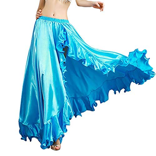 Satin-Rüschen, Swing-Röcke, Bauchtanz-Kostüm, Flamenco-Stil, Seitenschlitz, Maxi-Kleid, himmelblau, Einheitsgröße von Baisdan