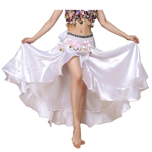 Satin-Rüschen, Swing-Röcke, Bauchtanz-Kostüm, Flamenco-Stil, Seitenschlitz, Maxi-Kleid von Baisdan