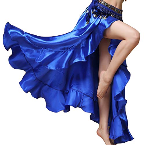 Satin-Rüschen, Swing-Röcke, Bauchtanz-Kostüm, Flamenco-Stil, Seitenschlitz, Maxi-Kleid von Baisdan