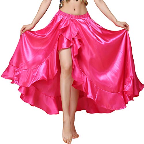 Baisdan Satin Rüschen Swing Röcke Bauchtanz Kostüm Flamenco Seitenschlitz Maxi Vollrock Kleid von Baisdan
