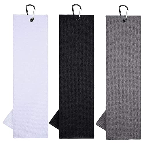 Bakemoro Faltbares Sporthandtuch mit Schlaufenclip, schweißabsorbierendes Handtuch zum Aufhängen an Golftasche, 40 x 60 cm, 3 Stück von Bakemoro