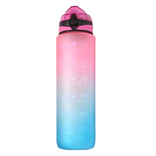 Bakemoro Fitness-Sport-Wasserflasche mit Time & Straw breiter Öffnung, auslaufsicher, langlebig, ungiftig, 1000 ml von Bakemoro