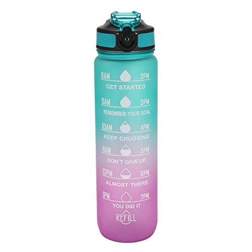 Bakemoro Fitness-Sport-Wasserflasche mit Time & Stroh, breite Öffnung, auslaufsicher, langlebig, 1000 ml von Bakemoro
